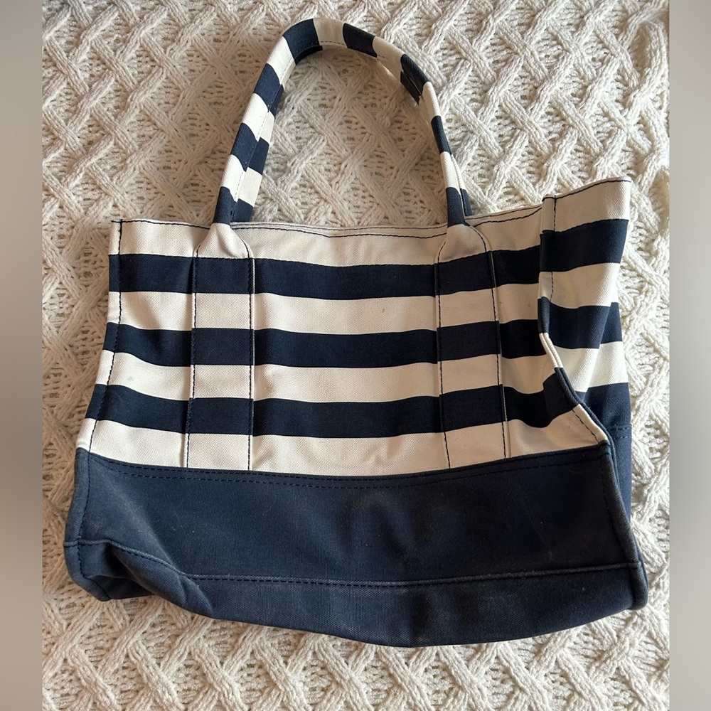 J. Crew Navy and White Striped Boardwalk Tote Bag